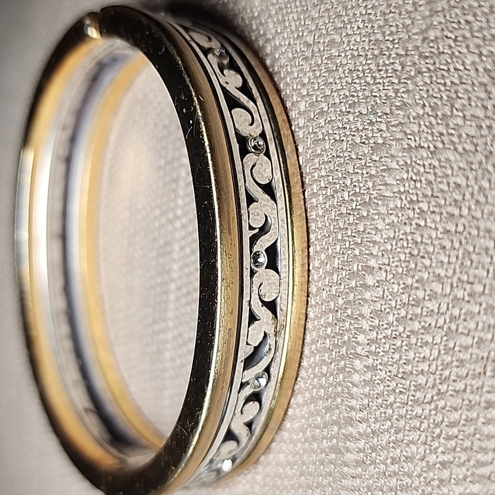 Brighton Two-Tone Gol & Silver Hinged Bangle Bracelet with Crystals in Fair Cond